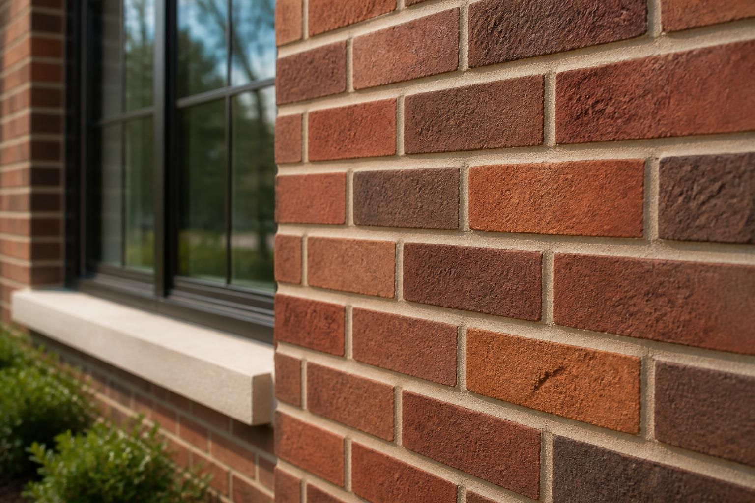 Finished brickwork with crisp mortar lines on a residential exterior.