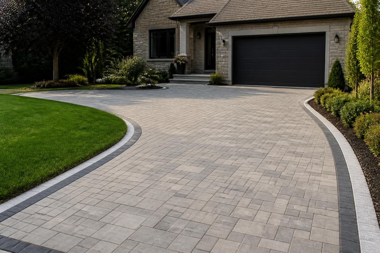 Completed driveway installation with smooth paving and neat borders.