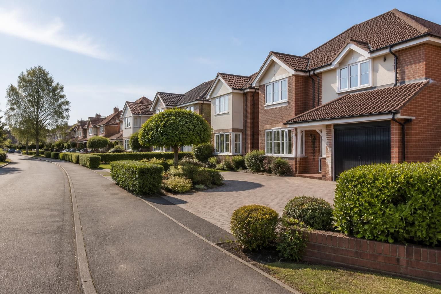 Welcoming Eastleigh neighborhood with neat driveways and front gardens.