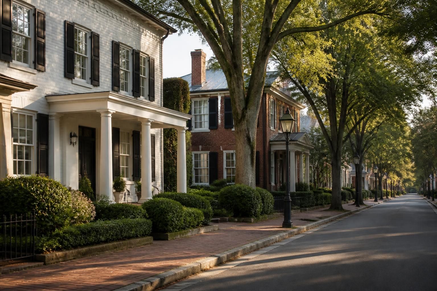 Welcoming Winchester streetscape with elegant homes and mature trees.